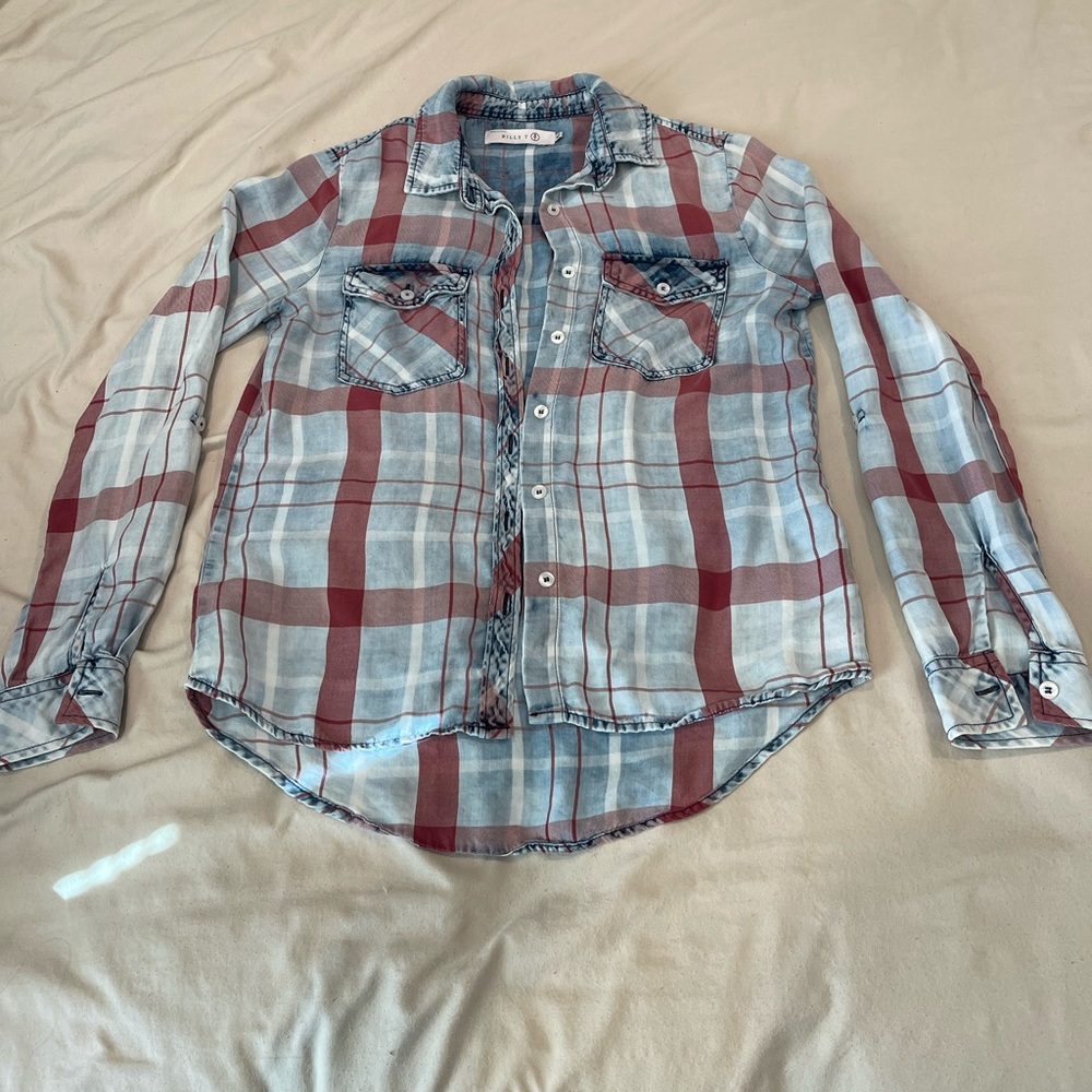 Women's Plaid Button Down Shirt - Red and Blue